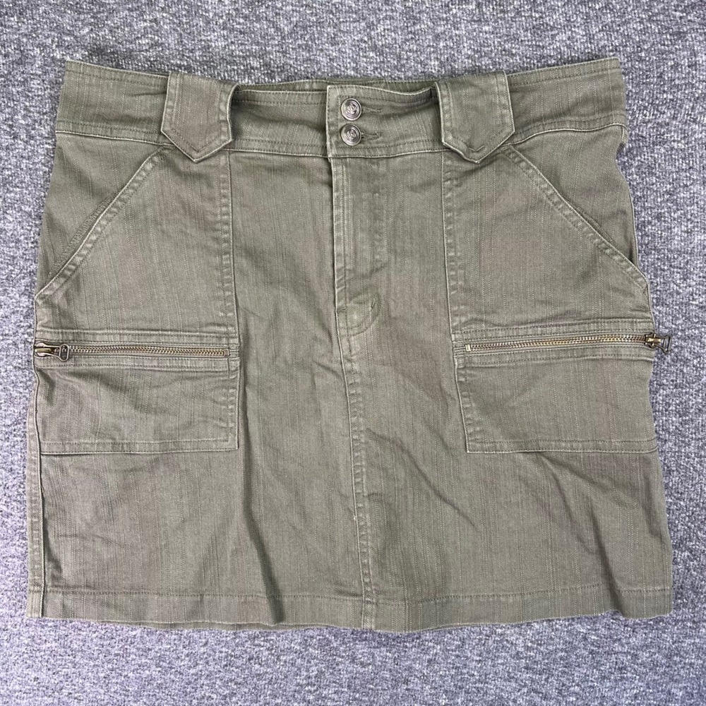 Fashion Bug Mini Skirt Womens Size 12 Olive Green Stretch Utility Pocket Cargo